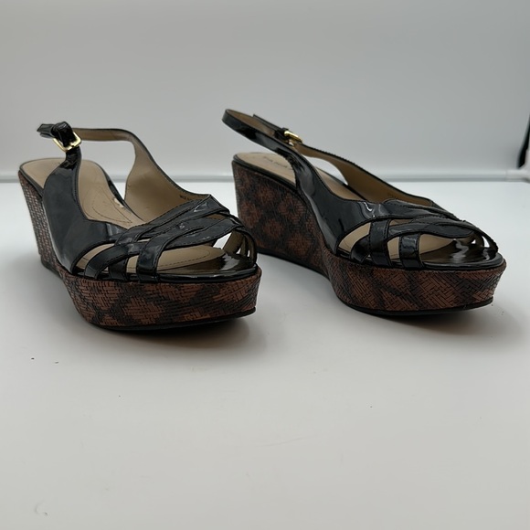 TAHARI Steffi Open-Toe Cut-Out Slingback Heels Platform Black Patent Leather - Picture 12 of 16